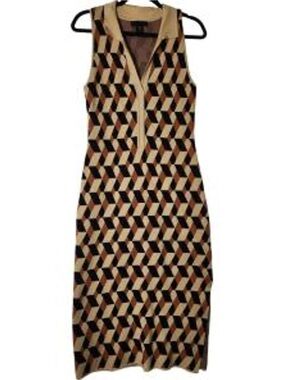 House of Harlow 1960 Beige Black Brown Geometric Maxi Dress